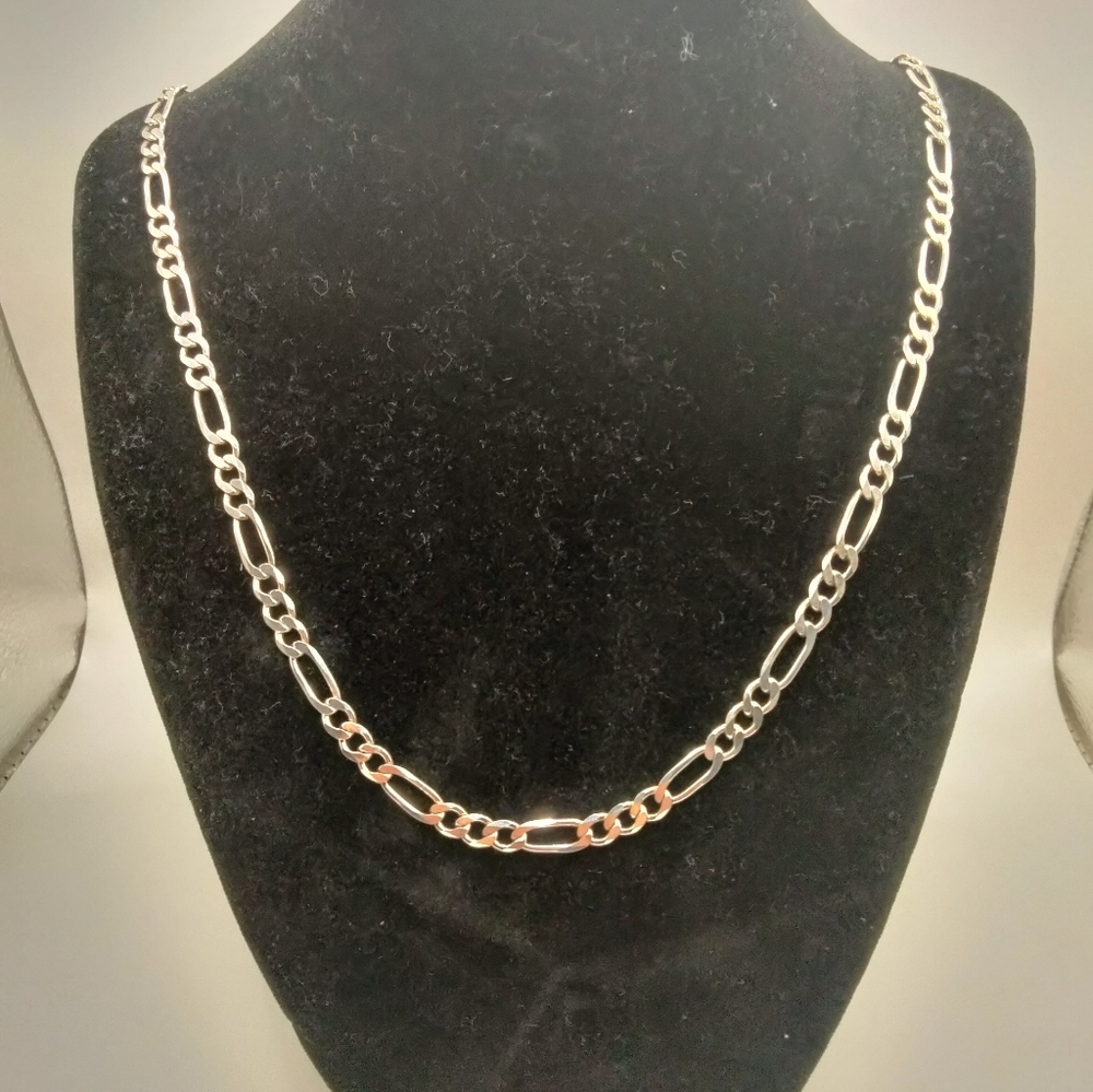Handmade Sterling Silver 925 Figaro Link Chain 23.5 inch 16.80g Taxco Mexico